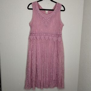 Sundance Women's Pink Lace Crochet Midi Dress Sleeveless Sheer Women's Size 12